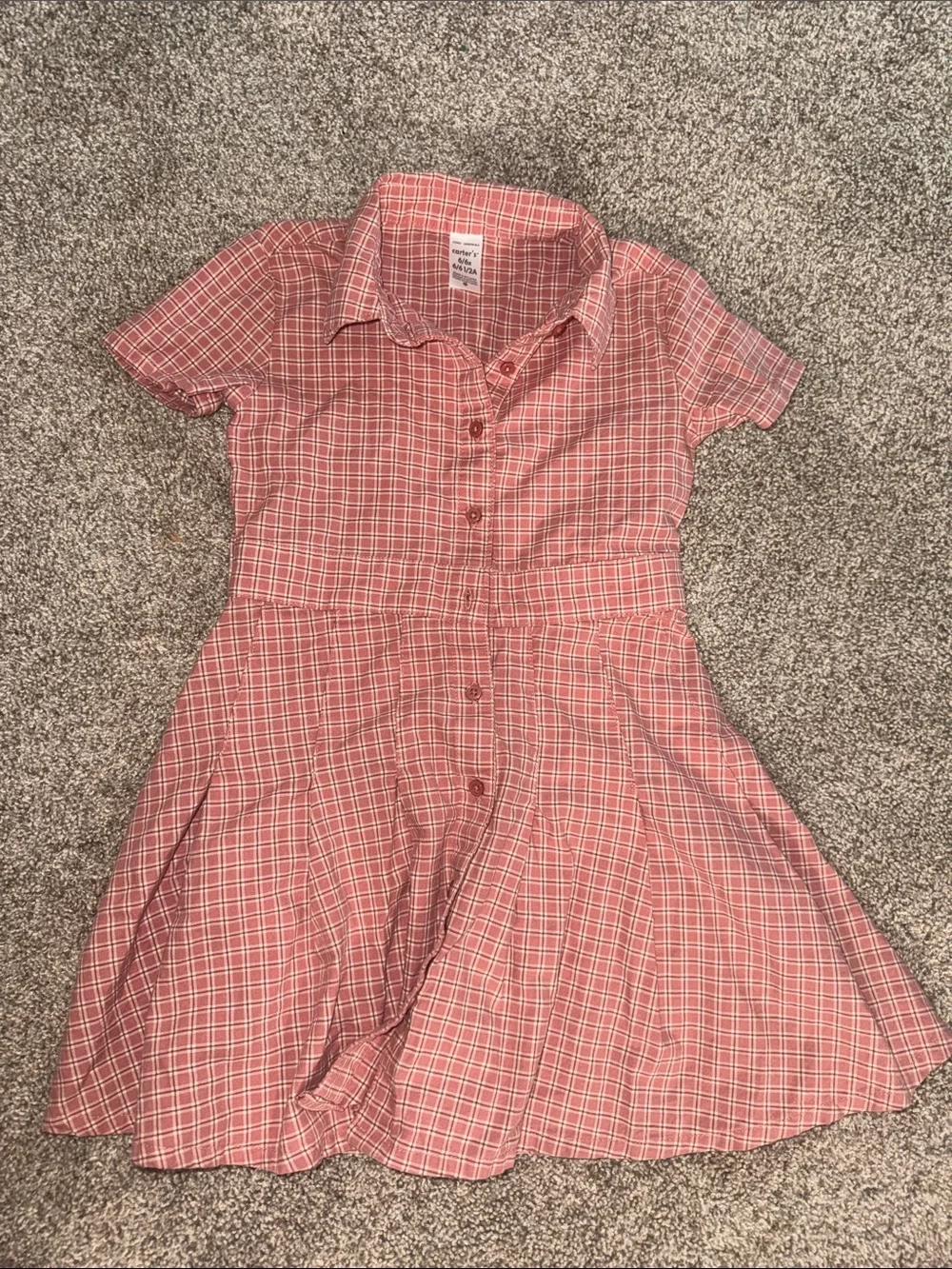 Button-Front Pink Plaid Shirt Dress